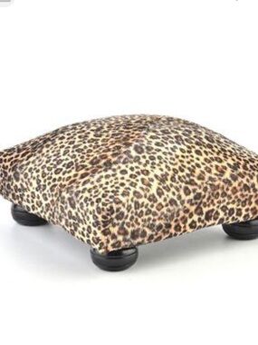 kenzie Leopard Print Upholstered Ottoman foot stool- Beige, Brown, Black